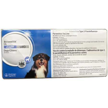 Recombitek C4® vacuna quíntuple contra el Distemper Canino, Hepatitis, Parvovirosis, Adenovirosis tipo 2 y Parainfluenza